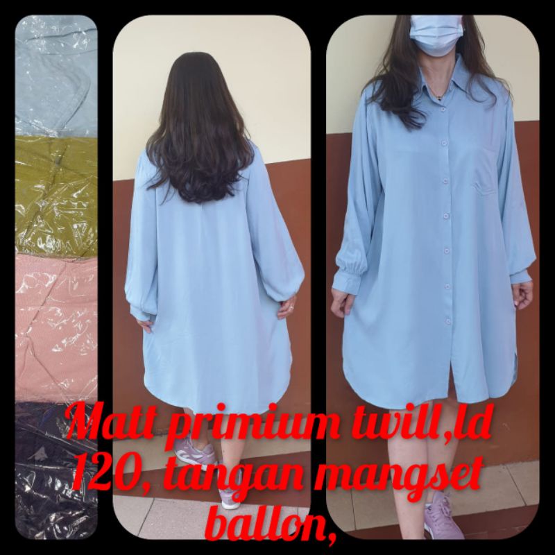 TUNIK KEMEJA COTTON TWILL ADEM JUMBO TANGAN BALON BESAR