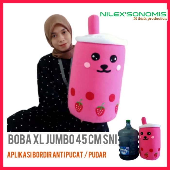 VIRAL- Boneka boba JUMBO BTS BT21 ukuran xl 45 cm label SNI original empuk - Merah Muda, 45CM NILEK