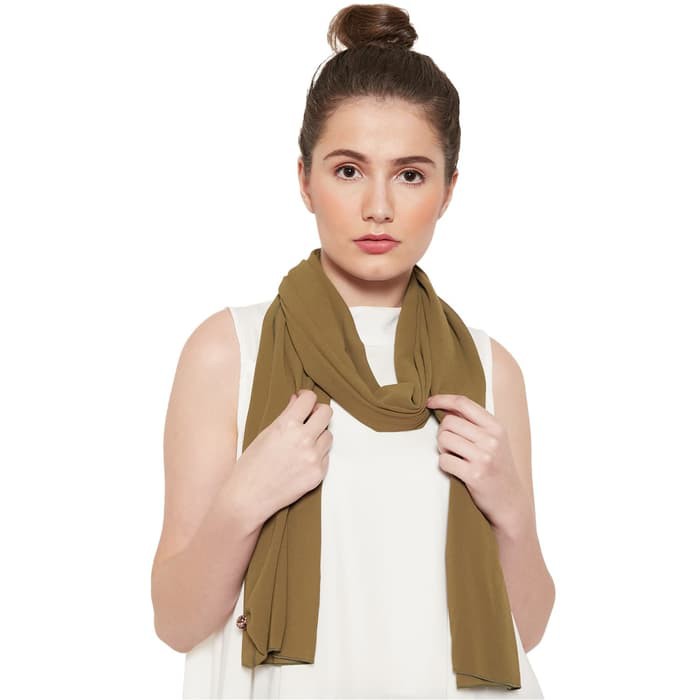 Syal Leher Polos Scarf Kepala Pasmina Panjang Sifon Hijau Army Pashmina  GESYAL