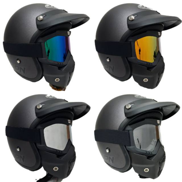 Helm Retro Jpn Gunmet Dof Dengan Goggle Mask