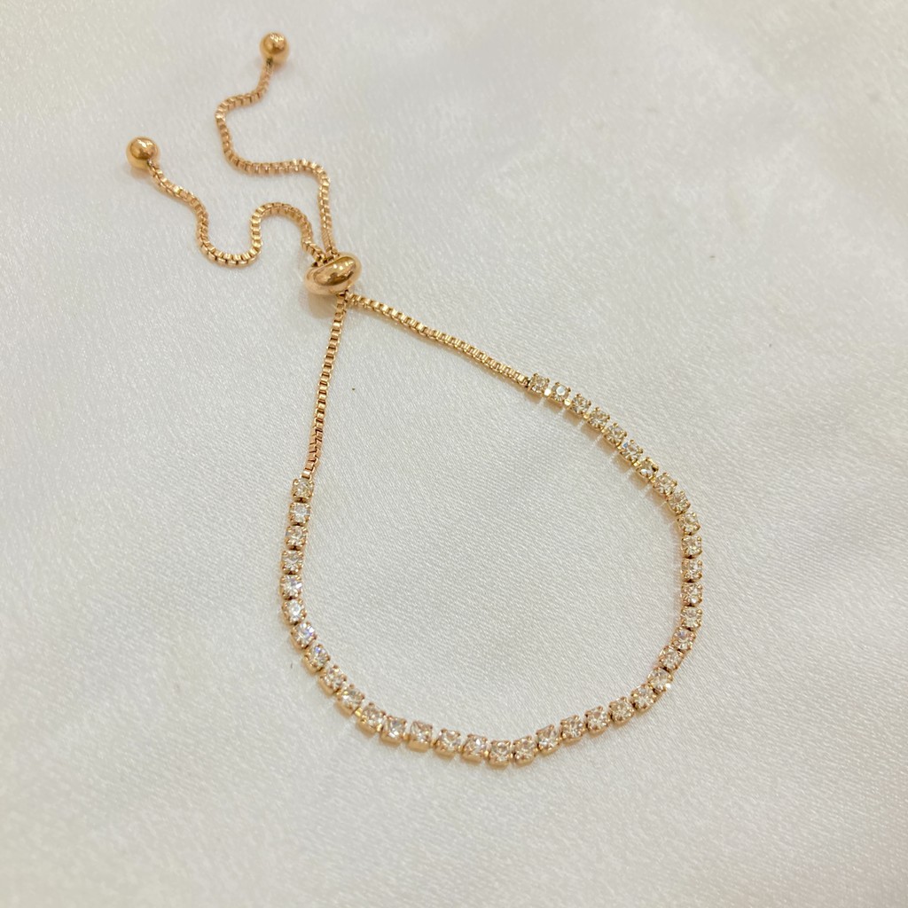 Gelang Serut Titanium Full Permata Simple Anti Karat Anti Alergi