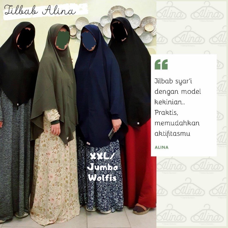 Jilbab Syari Jumbo Alina - Bergo Syari XXL Wolfis - Hijab Panjang