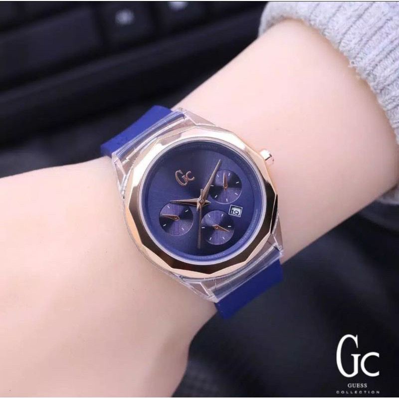 Jam tangan GC tanggal aktif tali kulit premium grosir ecer pria wanita unisex GC015