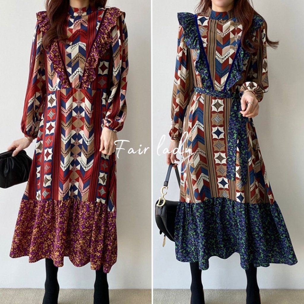 [READY STOCK FAIRLADY] LD 102 BLUE Melody Floral Dress Casual Korea F4