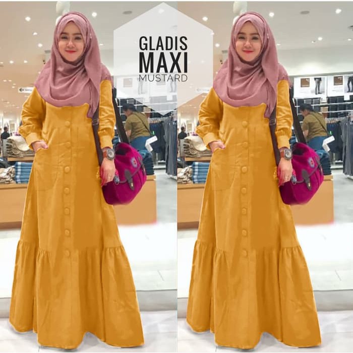 20 Inspirasi Gamis Warna  Mustard  Kombinasi  Hitam Nikies Diary