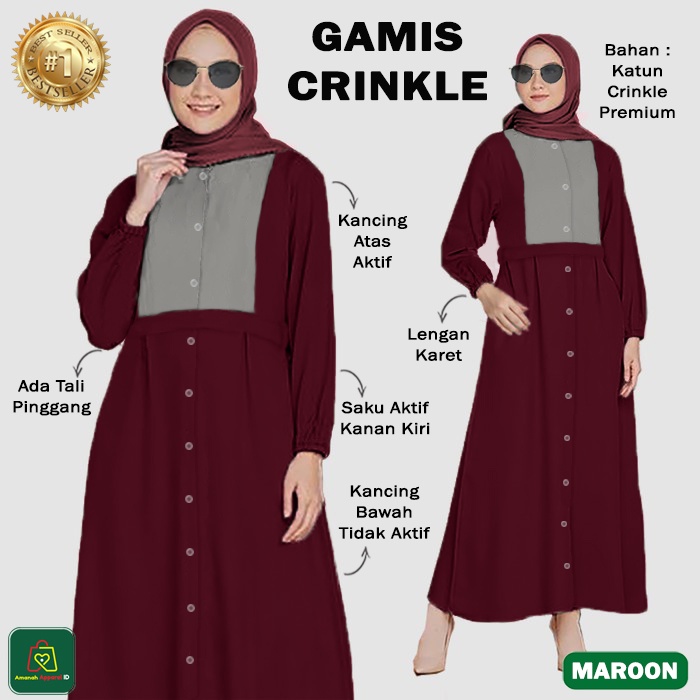 Baju Dress Wanita Muslimah GAMIS CRINKLE Katun JUMBO All Size Fit To XL / 28783