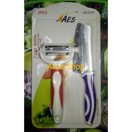 2pcs AES Fruit Knife/Pisau Pengupas Kulit Buah & Peeler Serutan Sayuran Stainless Steel