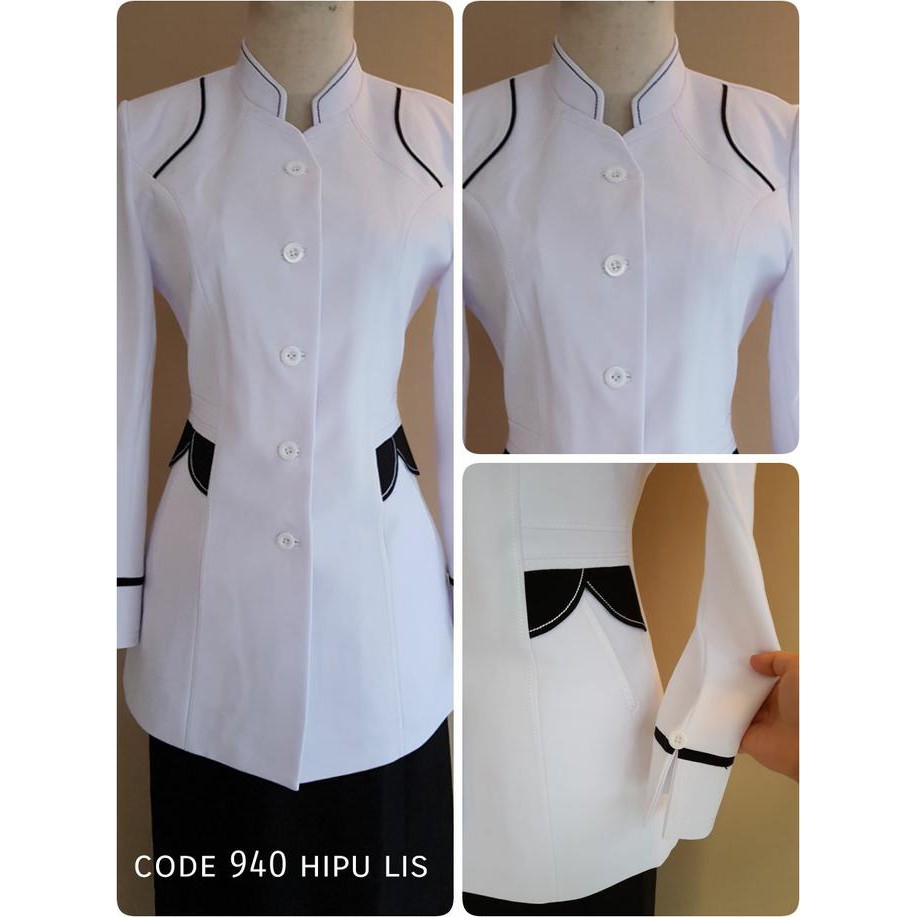Baju Atasan Blazer Seragam Putih Pns Wanita Kerja Guru Perawat Jumbo "Gratis Ongkir"