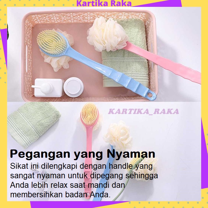 KR Sikat Mandi Punggung Gagang Panjang Nyaman Bath Brush Penggosok Punggung Badan Busa Mandi with Shower Puff Pink Bulu Sikat Lembut