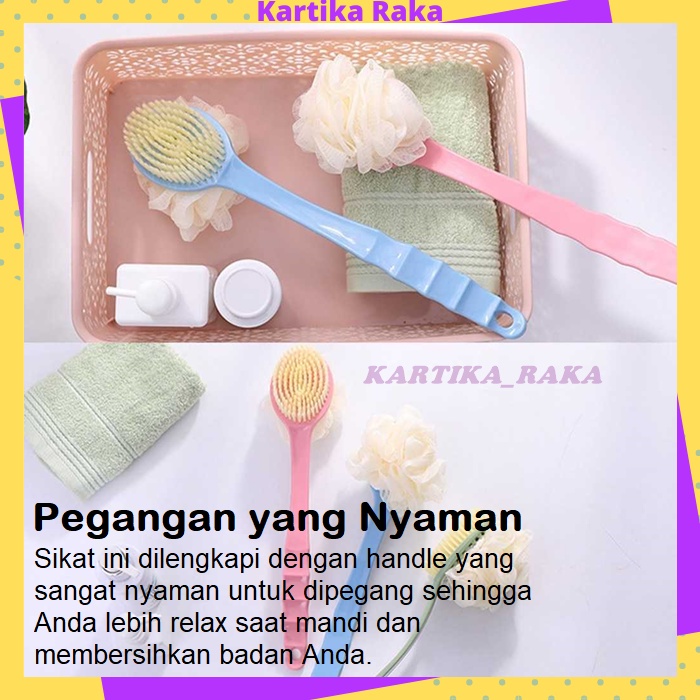 KR Sikat Mandi Punggung Gagang Panjang Nyaman Bath Brush Penggosok Punggung Badan Busa Mandi with Shower Puff Pink Bulu Sikat Lembut