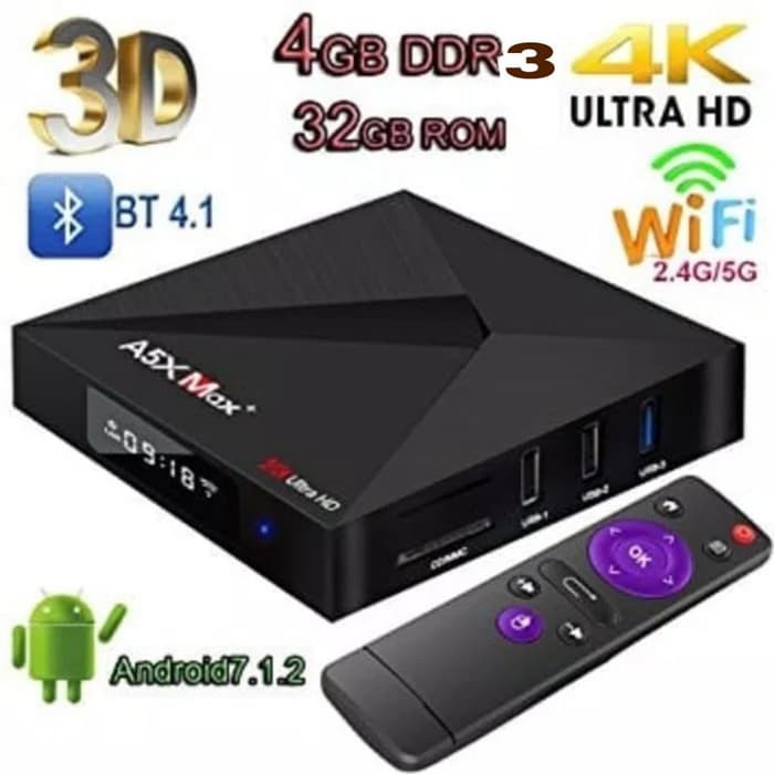 Promo Android Tv Box A5X MAX PLUS OS 7 1 4GB 32GB KODI 18 APP Full Custom Berkualitas