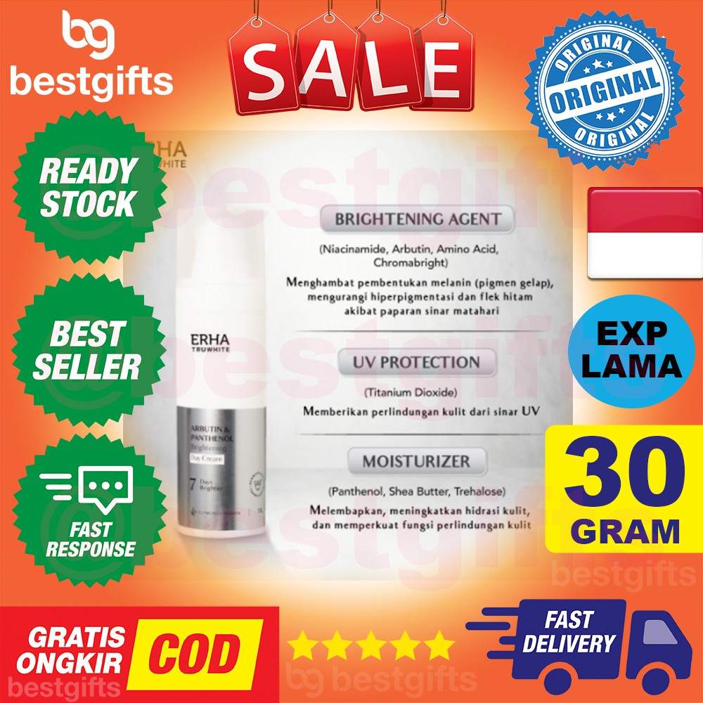 ERHA TRUWHITE ARBUTIN PANTHENOL BRIGHTENING DAY CREAM KRIM SIANG MENCERAHKAN KULIT WAJAH 30 GRAM