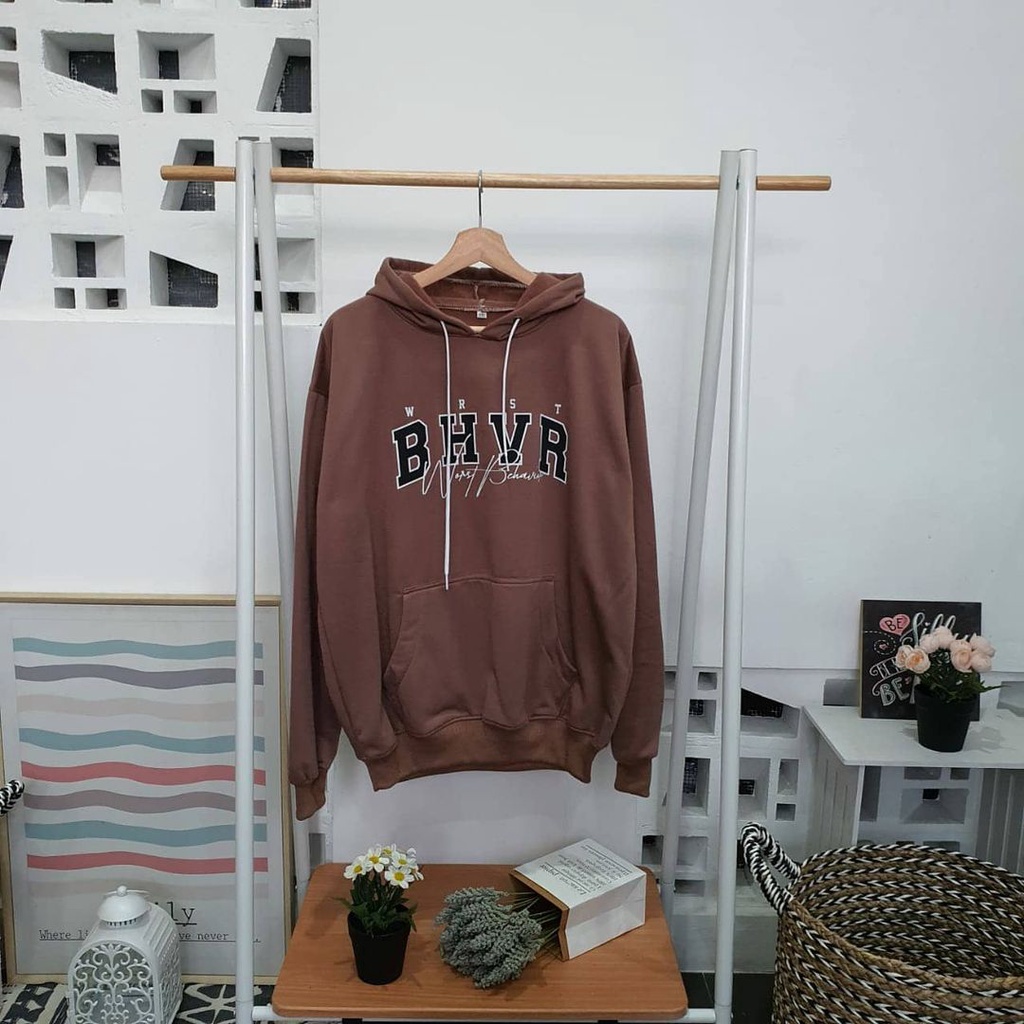 Outwear Oversize BHVR Hoodie Cewek Cowok Unisex Bahan Tebal