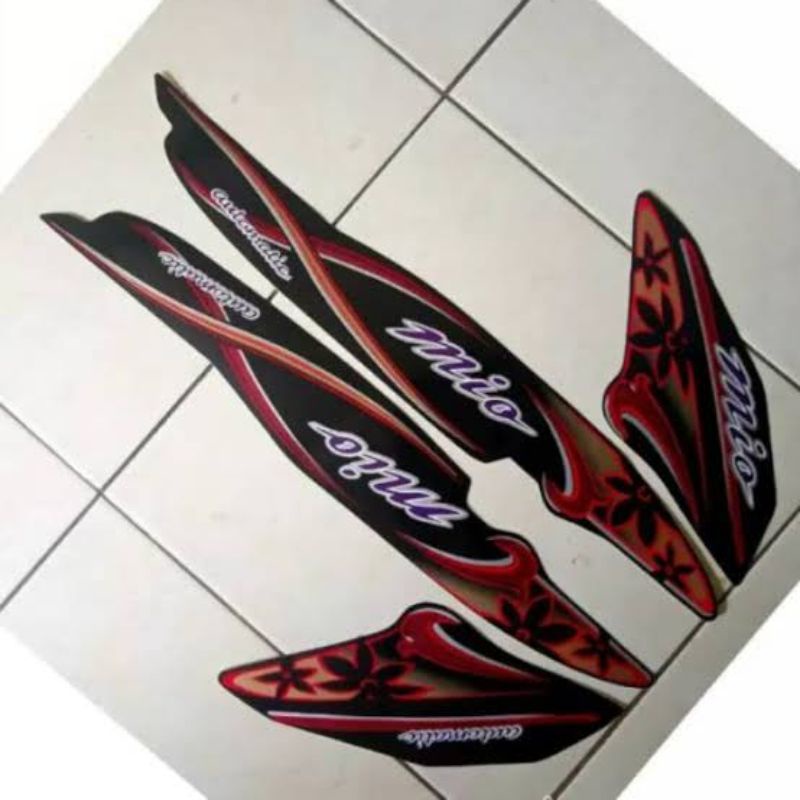 striping Yamaha Mio sporty 2005 Bunga hitam striping lis stiker standar Ori yamaha Mio sporty hitam 