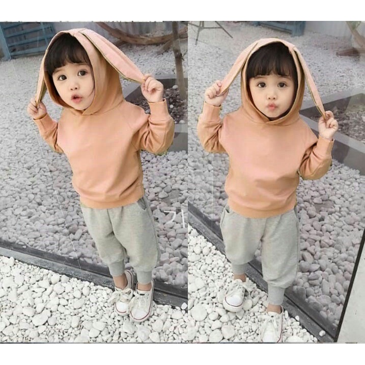 Baju Anak Setelan Celana Panjang &amp; Baju Hoodie Kelinci a10 Unisex untuk Anak Laki-laki &amp; perempuan MS