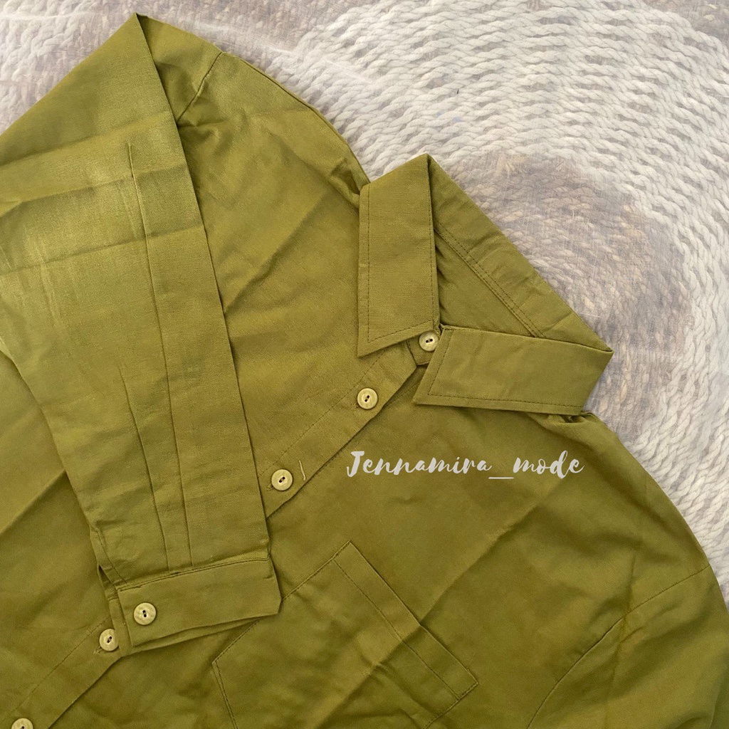 Kemeja Oversize Linen Wanita - Linen Shirt - Atasan Wanita Lengan Panjang - Jennamira_mode