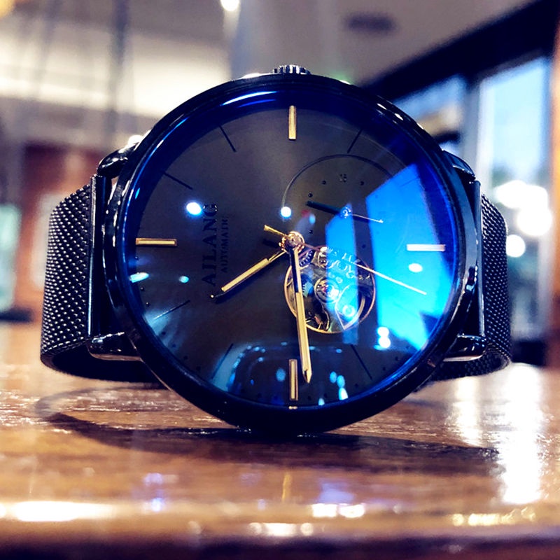 ❀Ailang jam tangan mekanik ultra-tipis pria otomatis flywheel berongga jam tangan mahasiswa pria kep