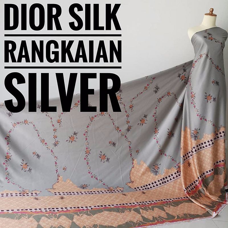 Last Stock Kain Meteran Di*r Silk Rangkaian Silver (0.5M)