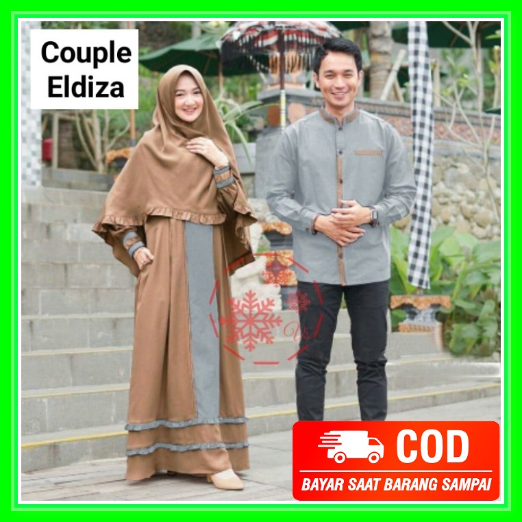 Gamis Pasangan Suami Istri Keluarga Terbaru 2021 Sarimbit Couple  FL521 Couple Eldiza Abu [Baju Cou