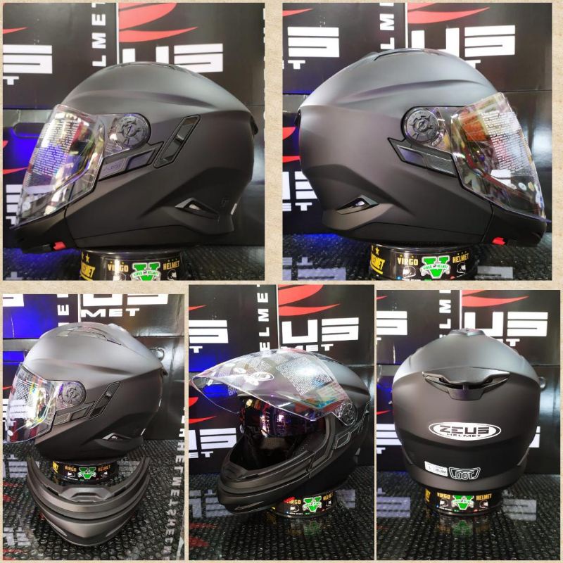 ZEUS HELM ZS613C SOLID BLACK DOFF DOUBLE VISOR