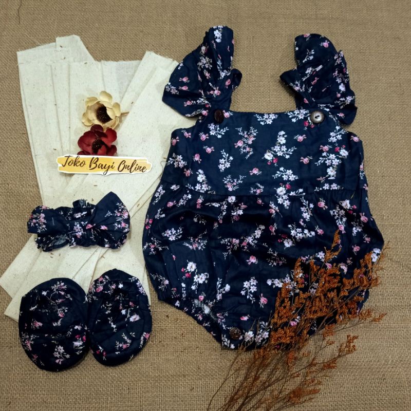 Baju jumper 0 6 bulan bando lucu bestseller anak bayi cewek perempuan murah-Kimmi navy