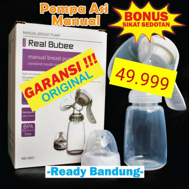 (Free Sikat Sedotan) POMPA ASI REAL BUBEE MANUAL Pompa Asi Manual Pumping Breast Pump Pompa Asi Manual Real Bubee Original / Breast Pump Manual Real Bubee / Pompa Asi Real Bubee BPA Free