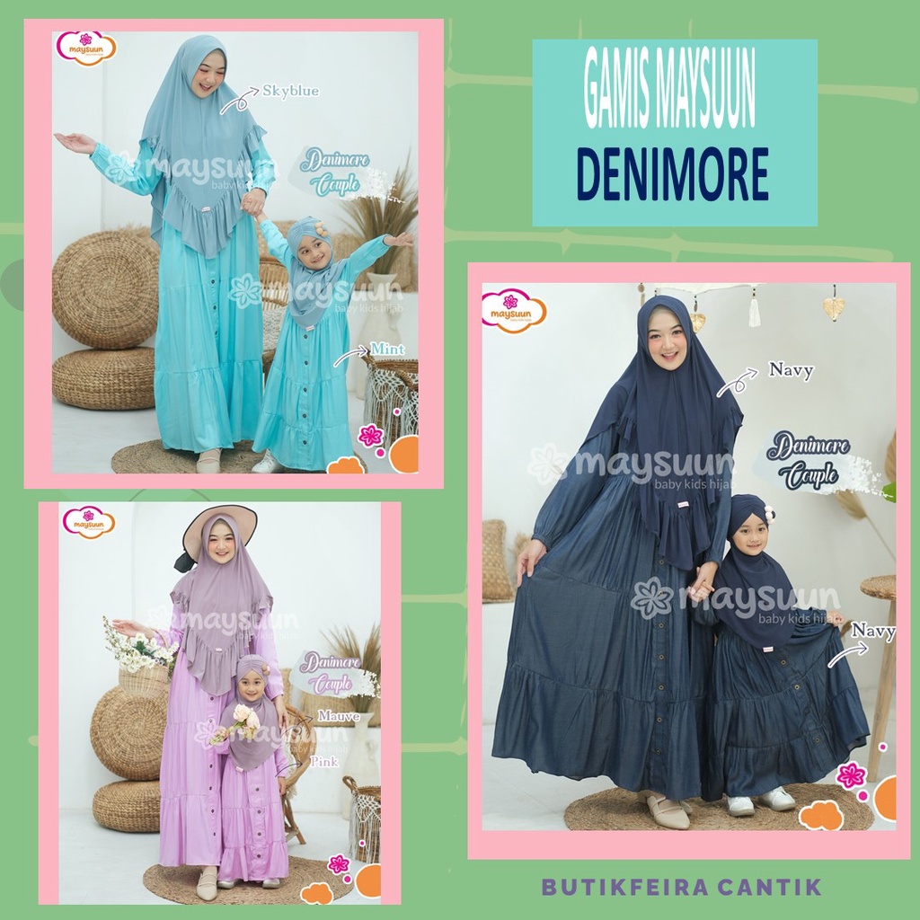 Gamis Couple ibu dan anak Maysuun bahan katun denim oxford lembut -Denimore