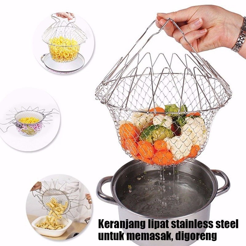 HAN RIVER PENYARING MAKANAN STAINLESS STEEL FOLDING (KERANJANG SARINGAN GORENGAN MULTI FUNGSI)