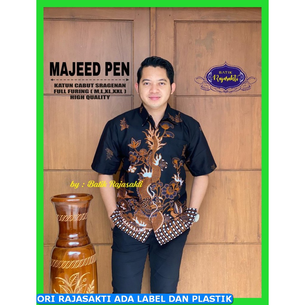 Majeed Kemeja Batik Pria Lengan Panjang Lapis Furing Atasan Premium Produsen Rajasakti MANUK KUNING 