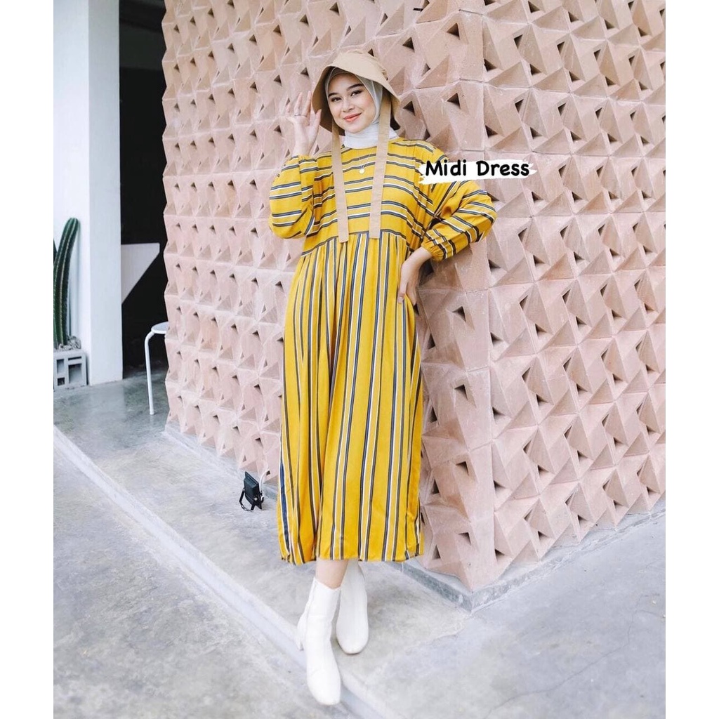 Midi Dress Rayon Viscose Premium Lengan Panjang Baju Wanita Korean Style Import Kekinian