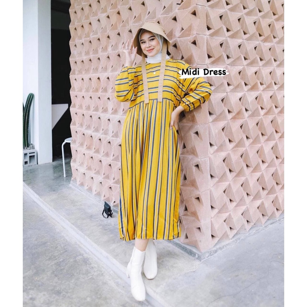 Midi Dress Rayon Viscose Premium Lengan Panjang Baju Wanita Korean Style Import Kekinian