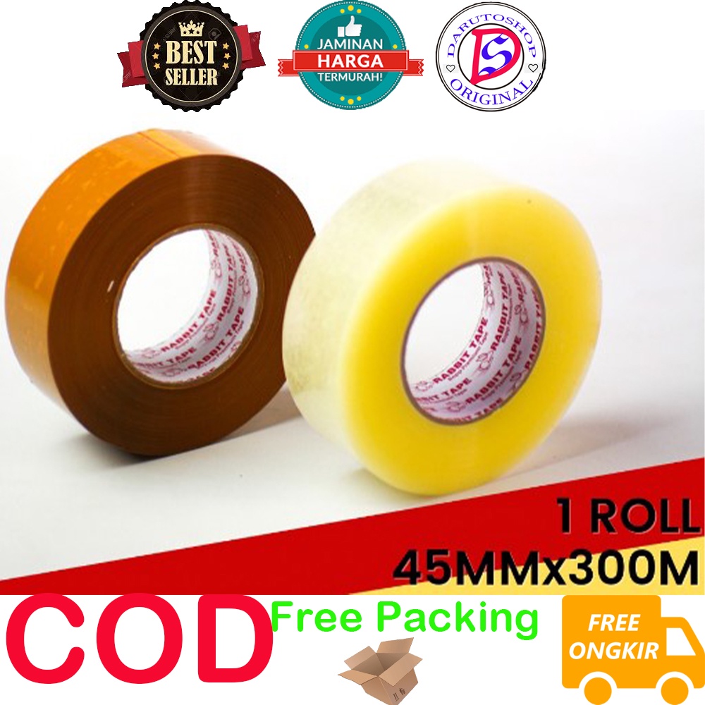 Rabbit Lakban Bening Coklat 45 mm x 500 Yard 300 Meter Isolasi Packing Jumbo Besar Dan Kuat
