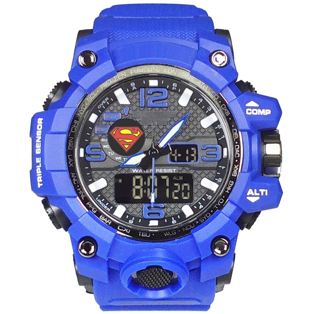 (Istimewa Bossque) Jam SUPERMAN Double Time Full Biru (Exclusive)