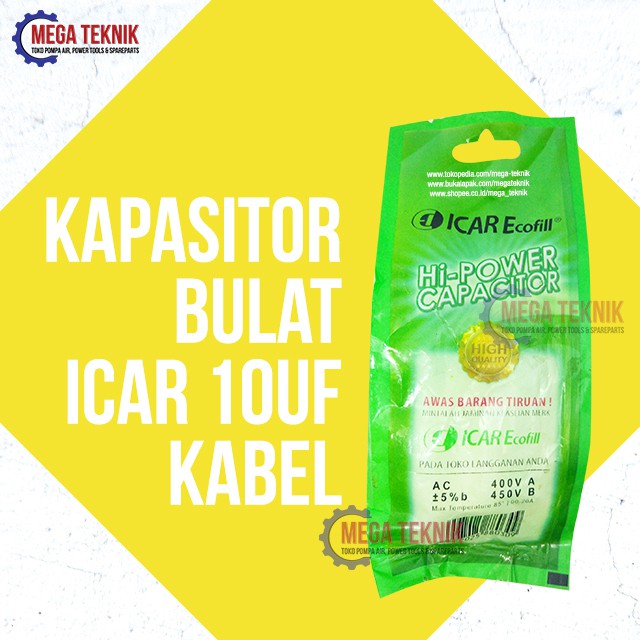 Capasitor / Kapasitor Pompa Air Bulat Kabel 10uf Icar Semi Jet Shimizu