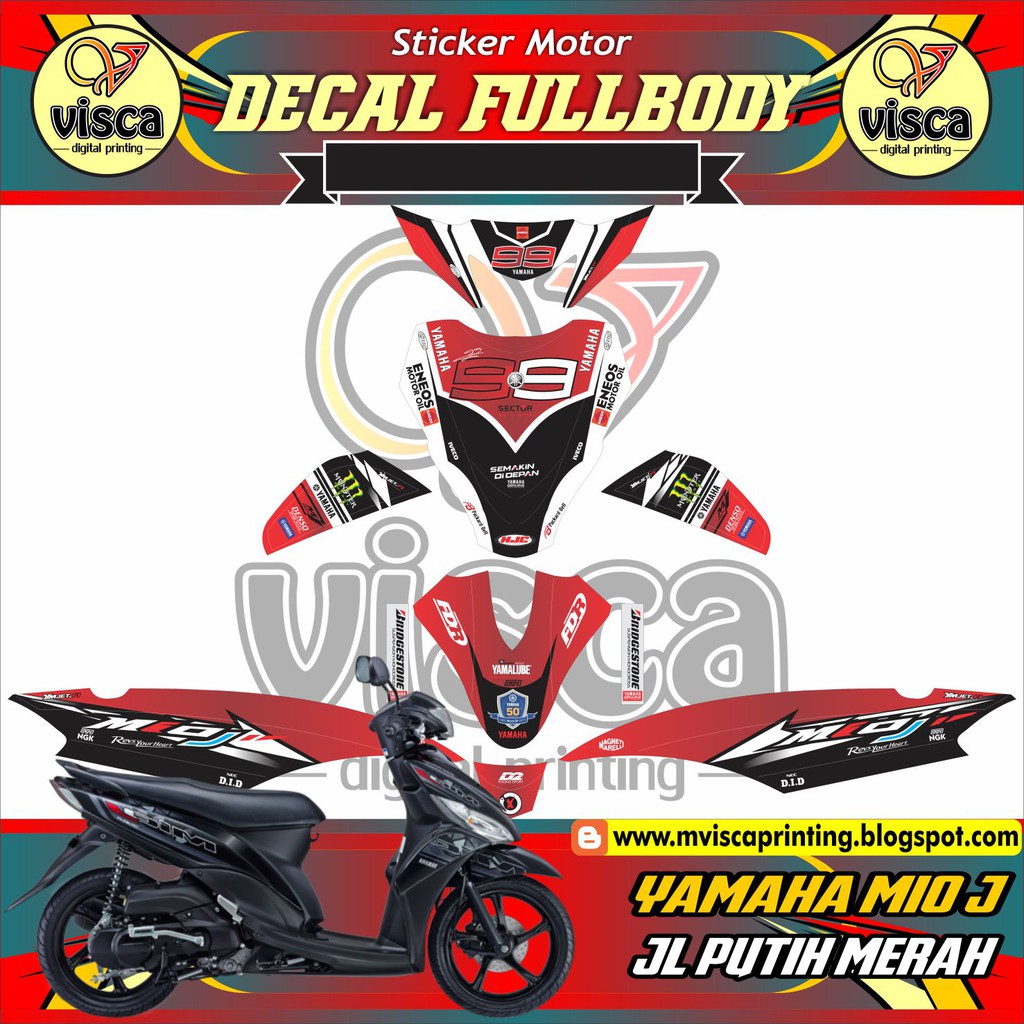 STIKER MOTOR FULL BODY YAMAHA MIO J JL PUTIH MERAH