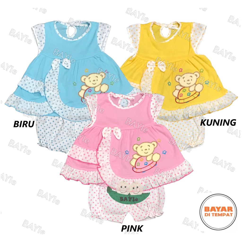 BAYIe - Setelan Baju bayi Perempuan motif BEAR SUSUN PLANET KIDS usia 0-6 bulan / Pakaian anak Cewek