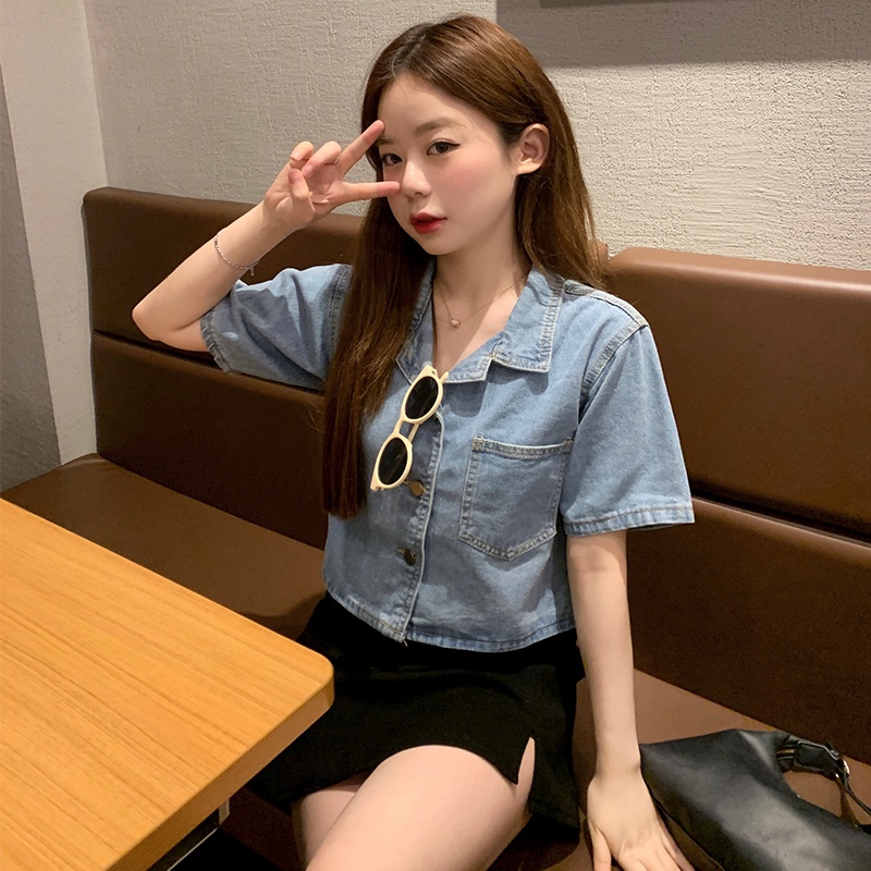 Jenas Woman Shirt Jeans Croped ( Kemeja Jins Wanita Crop -)