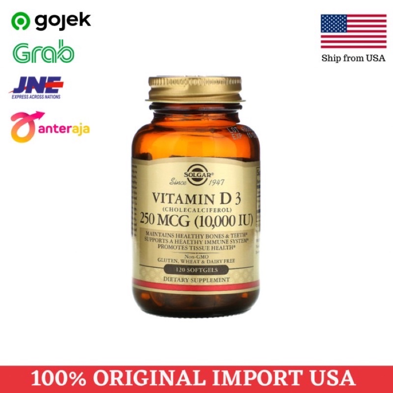 SOLGAR Vitamin D3 Cholecalciferol 250 mcg 10000 IU 120 Softgels