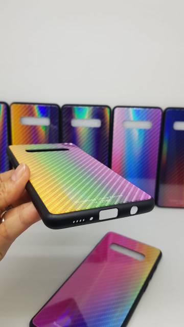 Glass Case Samsung S10 Plus 6.4 inchi UME PATTERN Samsung S10+ Bumper Rainbow Glass Samsung G975