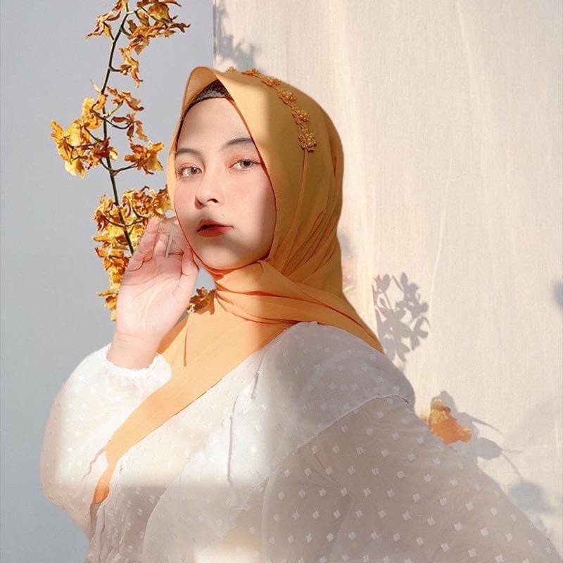 Pasmina Mutiara Renda Lonela  Pashmina Ikat Diamond Hijab Pashmina Instan Tali