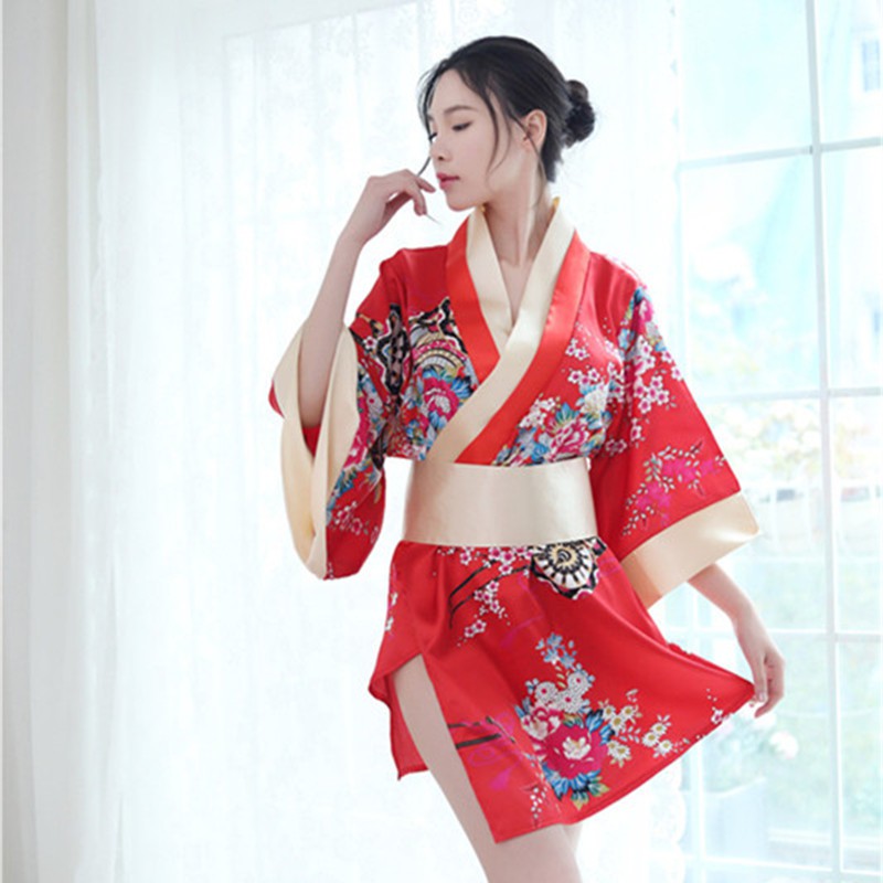 Kimono Wanita Jepang Sakura Satin Baju Tidur Sexy cosplay Lingerie A398-1