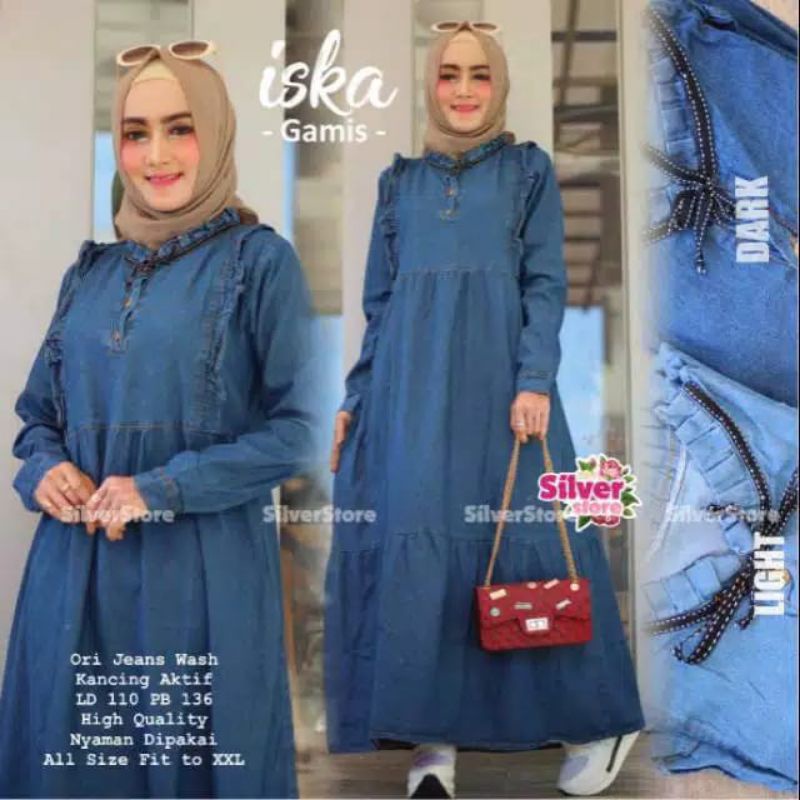 ISKA GAMIS JEANS // GAMIS DRES KEKINIAN // GAMIS DRES WANITA TERBARU // GAMIS PANJANG WANITA / gamis