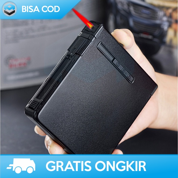 METAL CASE COVER KOTAK ROKOK 20 SLOT BATANG FIRETRIC DENGAN KOREK GAS