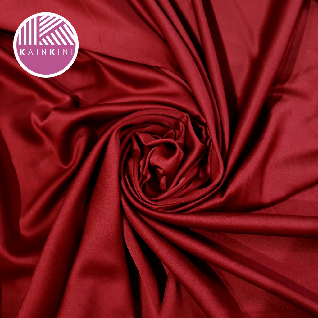 (½ Meter) Kain Satin Velvet Premium Grade A Sateen Kilap Doff Kainkini - Maroon Merah Tua ( Bahan Kebaya Hijab Gamis Seragam Bridesmaid Background Backdrop )