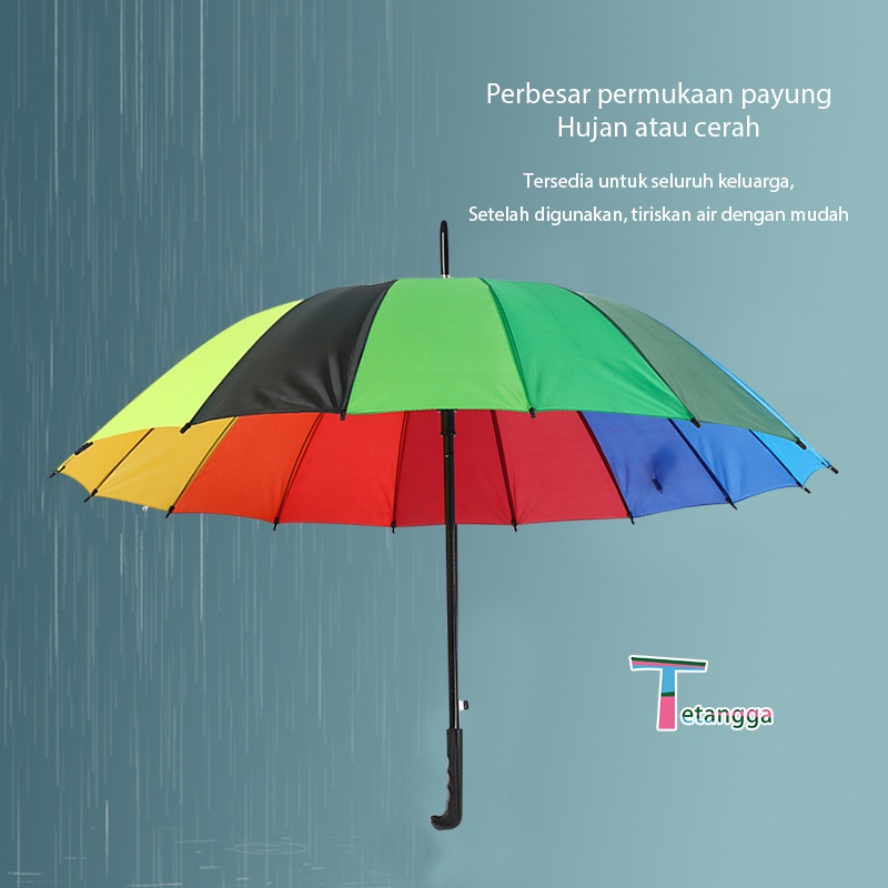 PAYUNG PELANGI UKURAN 16 JARI BAHAN KAIN WATERPROOF RAINBOW Jumbo Elangi Rainbow 16 Jari