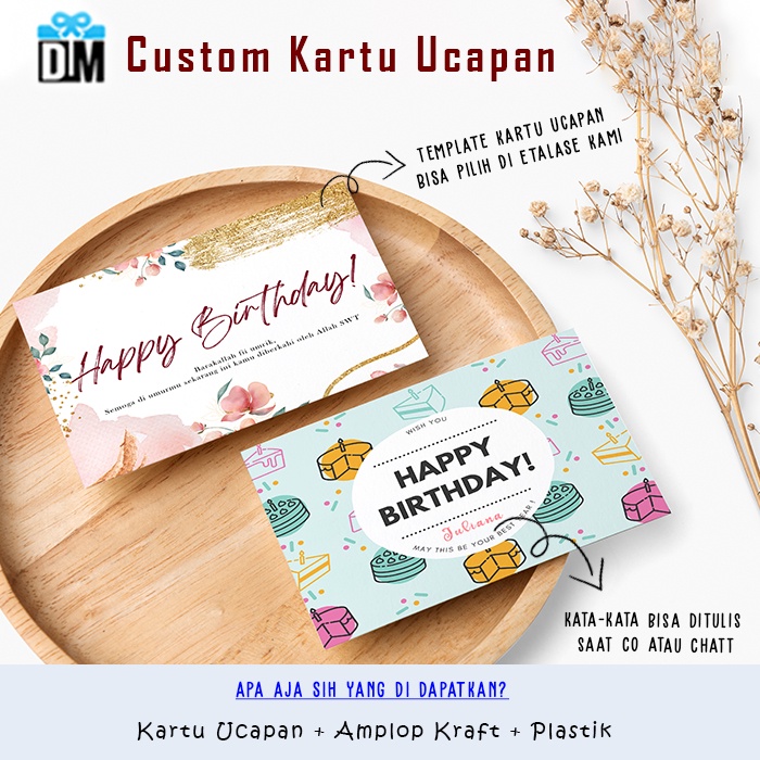 Custom Kartu Ucapan Birthday Anniversary Wedding Valentine Imlek Amplop Kraft Hampers Thank You Card