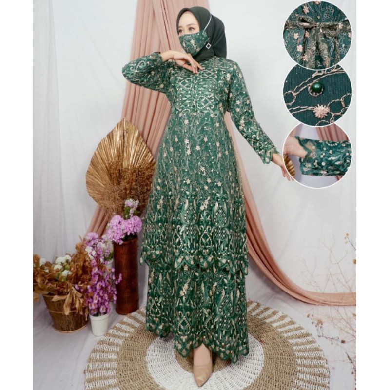 Baju Gamis pesta Tile Brukat