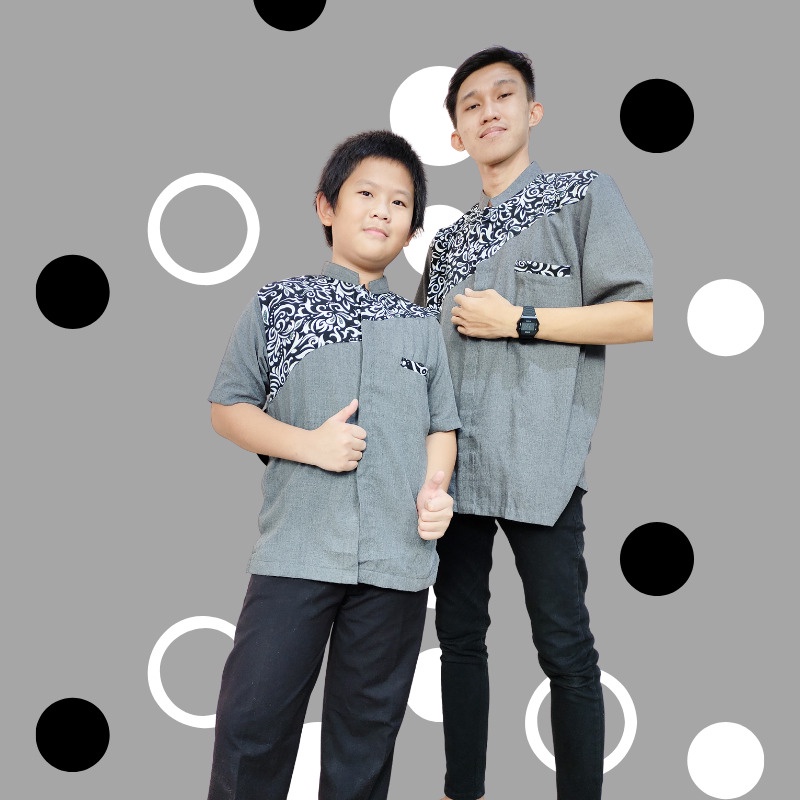 SB Collection Couple Atasan Baju Muslim Nugroho Koko Kemeja Batik Modern Anak Dan Ayah