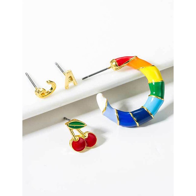 LRC Anting Tusuk Fashion Color Rainbow Stud Earrings Set D07526