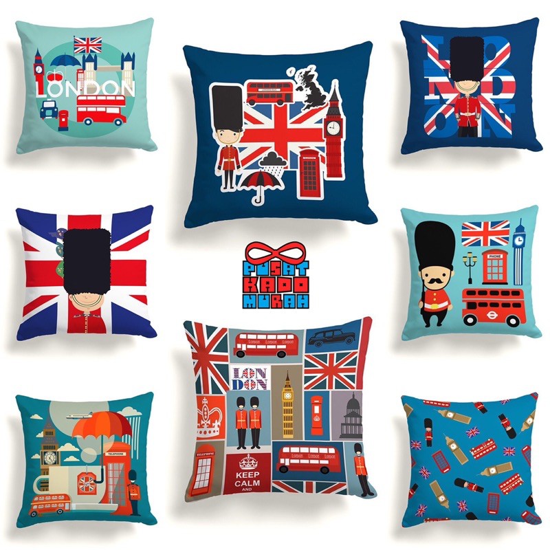 Bantal Sofa Print Motif London Edition United Kingdom Inggris 40x40 cm - Pusat Kado Murah